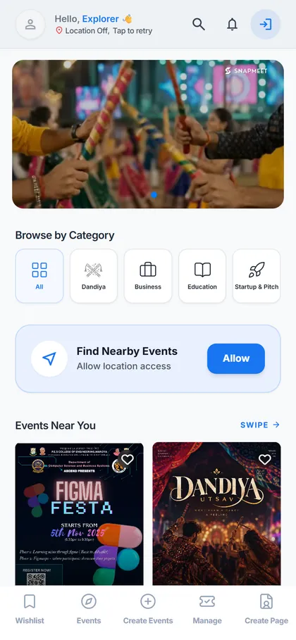 Snapmeet homepage on a phone